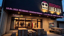 Terasse des Bruchwerk Theaters mit Sitzmöglichkeiten, KI-generiertes Bild