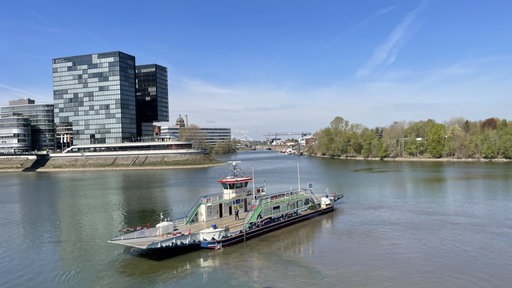 Die Rheinfähre Michaela II auf dem Wasser im Medienhafen