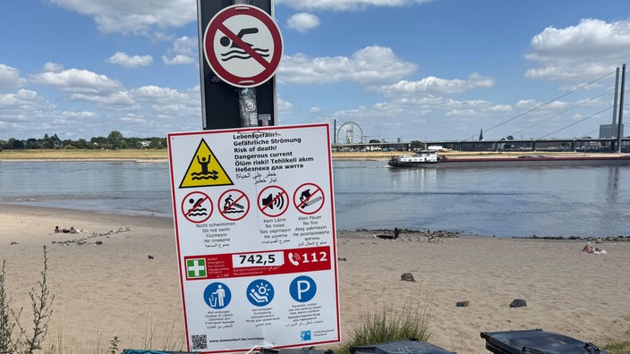 Warnhinwies Schwimmen im Rhein 