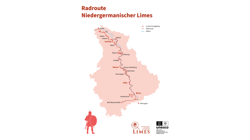 Die Karte zeigt die genaue Ratroute des niedergermanisches Limes