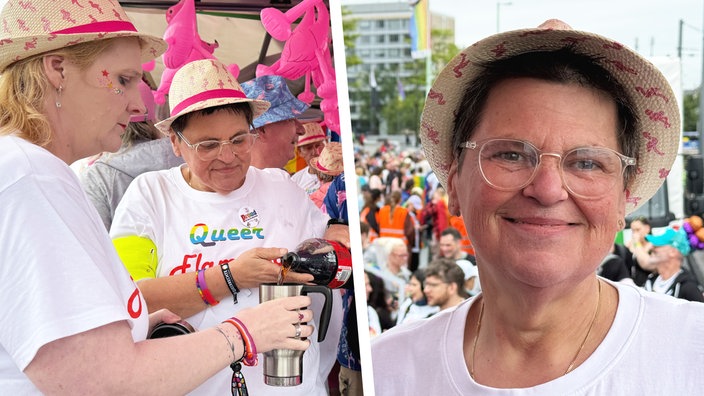 Petra Esser schenkt sich etwas in den Becher ein.