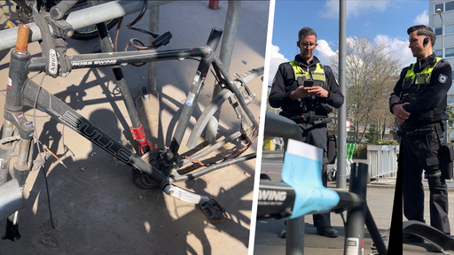 Mitarbeiter des Ordnungsamtes markieren Fahrräder, die nicht mehr fahrbereit sind.