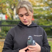 Coco Freudenberg hält eine möglicherweise vergiftete Taube in der Hand.