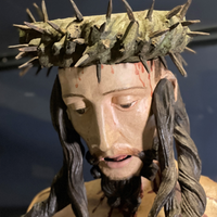 Gesicht einer lebensgroßen Christusskulptur aus Tirol 