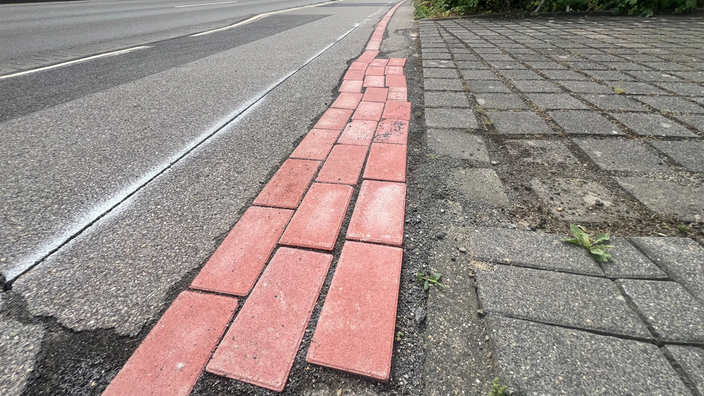 Das Bild zeigt mehrere rote Backsteine auf einem Gehweg