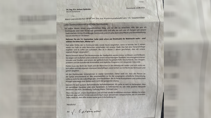 Foto eines Briefes aufgesetzt von Jochen Opländer 
