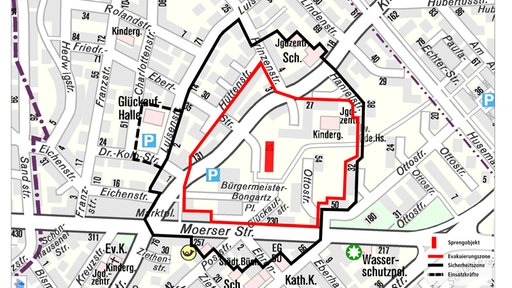 Eine Karte des rot umrandeten Evakuierungsgebiets des Weißen Riesen