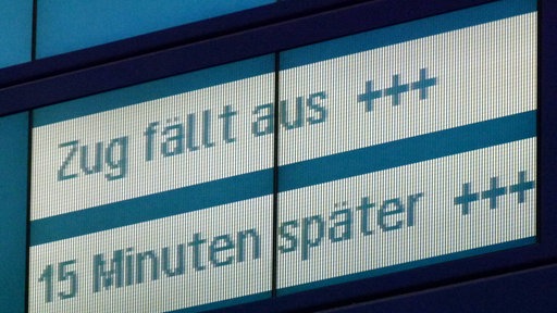 Anzeigetafel kündigt Zugausfall und Verspätung an