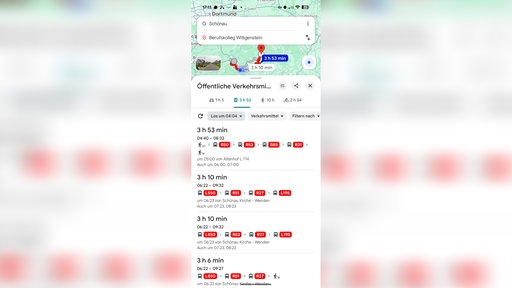 Screenshot Busfahrplan Schönau-Berufskolleg