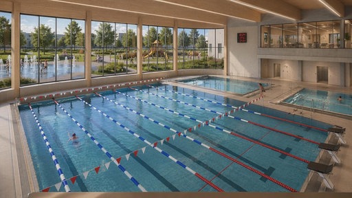 So könnte das neue Hallenbad in Lüdenscheid aussehen - allerdings ohne Grün im Hintergrund