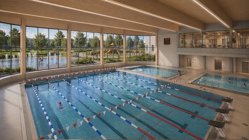 KI generierte Skizze einer neuen Schwimmhalle