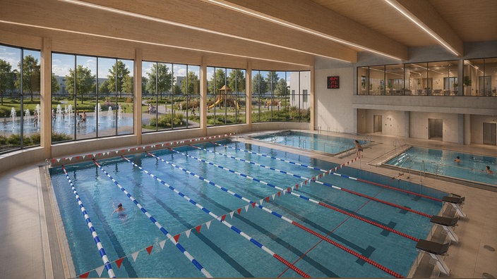 KI generierte Skizze einer neuen Schwimmhalle
