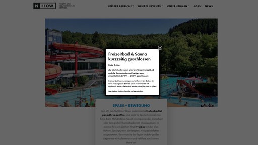 Ein Screenshot der Website des Freizeitbads in Netphen