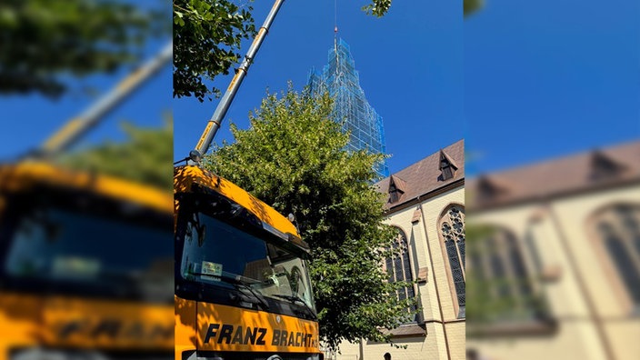 Ein Gerüst auf einer Kirche