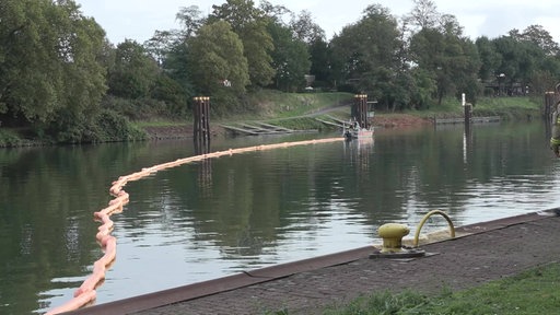 Auf dem Rhein-Herne-Kanal schwimmt ein Ölschlängel