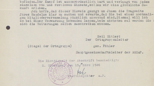 Ermahnung an NSDAP-Mitglied wegen Nichterscheinens