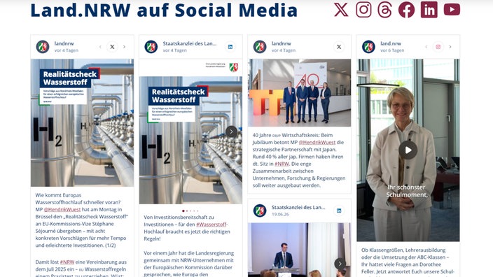 Übersicht Land.NRW auf Social Media