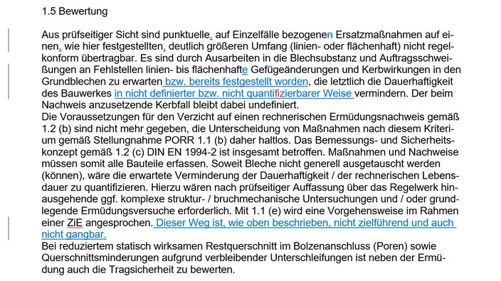 Auszug aus der Stellungnahme des Sachverständigen