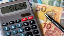 Taschenrechner mit Steuer-Schrift