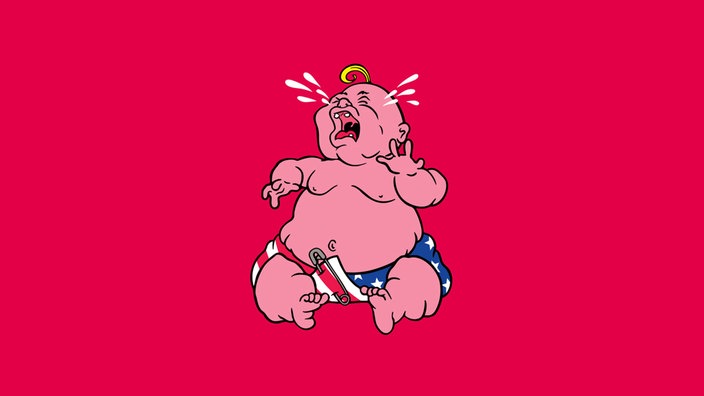 Cover "Cry Baby" von Vince Staples. Ein gezeichnetes fettes Baby mit Amerikawindel, das Rotz und Wasser heult. 