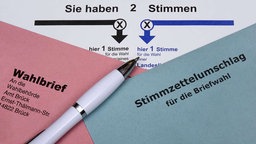 Symbolbild Bundestagswahl: Stimmzettel und Umschläge liegen auf einem Tisch