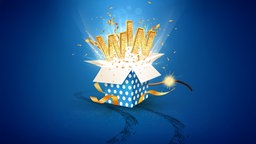 Illustration: Eine große Geschenkbox, aus der die Worte "WIN" herausstrahlen.