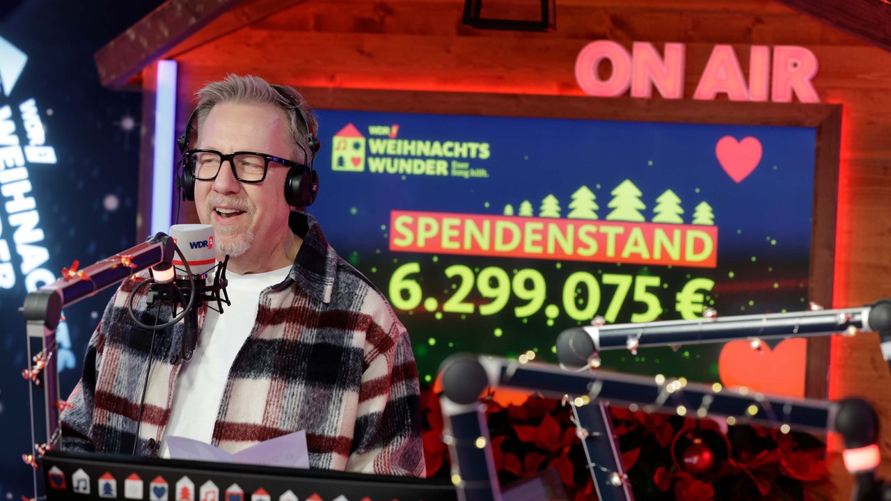 Das WDR 2 Weihnachtswunder am Montag (15.12.2025) - der aktuelle Spendenstand am Montagmorgen: 6.299.075 Euro