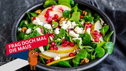 Gemischter Salat mit Feldsalat, Birnen, Feta, Walnüssen und Granatapfelkernen