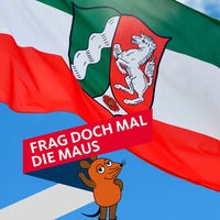 Die Landesdienstflagge von NRW, die die Landesflagge mit dem Landeswappen des Bundeslandes kombiniert