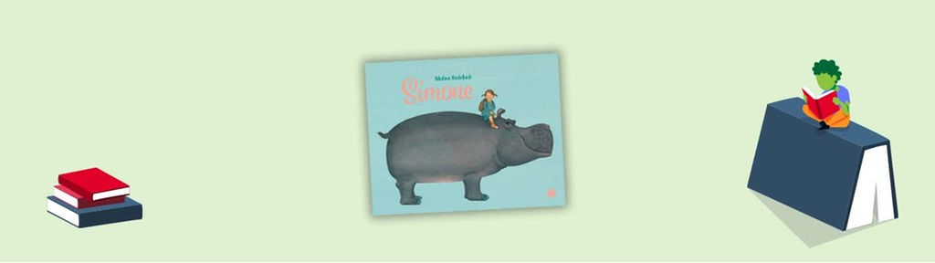 Auf dem Cover von Nikolaus Heidelbachs Kinderbuch !Simone" reitet ein Mädchen auf einem Flusspferd