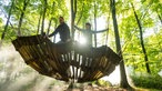 Mehrere Menschen stehen auf der Windwiege auf dem Nieheimer Kunstpfad