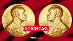 Vorderseite der Nobelpreis-Medaille mit einem Abbild von Alfred Nobel