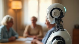 KI-Roboter zur Unterstützung und Begleitung von Senioren in einem Seniorenheim.