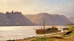 Gemälde: "Rheinlandschaft mit Burgruine" von Carl Morgenstern, Öl auf Leinwand.