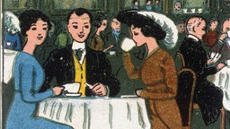 Eine Farblithografie (ca. 1910) wirbt für die Kaffeefirma A. Zuntz selige Witwe, Bonn-Berlin-Hamburg. 