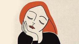 Illustration: Eine Frau legt ihren Kopf auf ihre Hand und schließt die Augen.