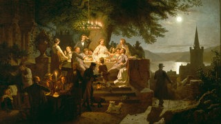 Das Beitragsbild der WDR 3 Vesper "Christliche Abendgesänge & Musik für laue Sommerabende" zeigt das Ölgemälde "Sommernacht am Rhein" von Christian Eduard Böttcher aus dem Jahr 1862.