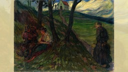 Das Beitragsbild der WDR 3 Vesper "Christliche Abendgesänge & Musik für laue Sommerabende" zeigt das Ölgemälde "On the hill below the Church" von Gustav Mally aus dem Jahr 1919.