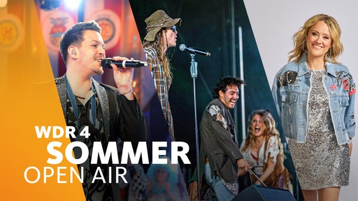 Collage: Ganz links Max Weyers, Links stehen Rednex bei einem Auftritt bei "Rhein in Flammen" in Bonn 2025 auf der Bühne, rechts ist ein Porträtfoto von Comedienne Lisa Feller zu sehen