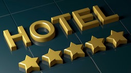 Goldene Schrift mit Hotel und fünf Sternen