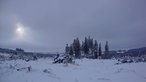 Weiblick über Schneelandschaft: Wolken, dick gefüllt mit Schnee