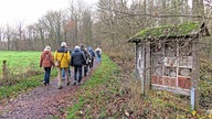 Wandern rund ums Schloss Nordkirchen: Wandergruppe von hinten auf einem Wanderweg