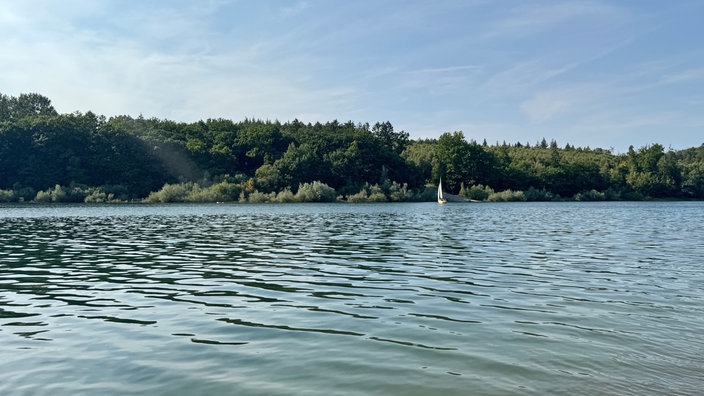 Wandern um den Sorpesee: Blick auf den See mit Segelboot