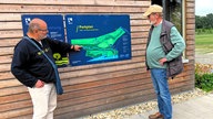 Zwei Wanderer vor dem Parkplan