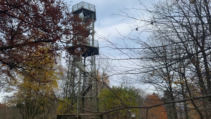 Blick auf den Wilzenbergturm: 17 Meter hoher Aussichtsturm in Stahlfachwerkbauweise auf dem Wilzenberg