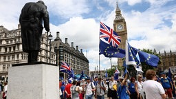 Briten versammeln sich mit EU-Flaggen beim Big Ben in London zum "Rejoin March", der jährlichen Demo für den Wiedereintritt in die EU.