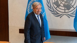 Antonio Guterres vor UN-Logo (26.05.2026).