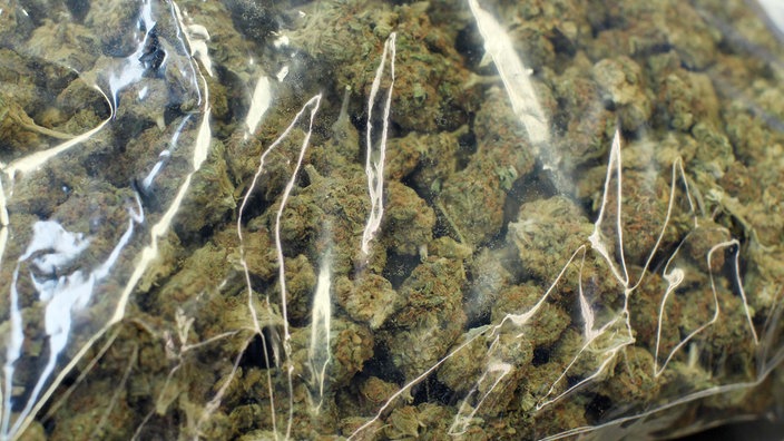 Symbolbild: Marihuana in einer durchsichtigen Tüte.