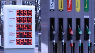 Symbolbild: Preisanzeige an einer Tankstelle am 04.03.2026.