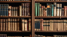 Alte Bücher im Regal, generiert mit KI. 